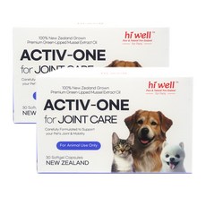 [뉴질랜드본사배송] 하이웰 강아지 고양이 관절 케어 영양제 뉴질랜드 초록입홍합 오일 30캡슐 2통, 2개, 뼈/관절강화, 30정