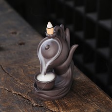 紫砂倒流香香薰爐擺件創意禪意小號佛手茶壺倒流香香爐工藝品, 小號佛手懸壺高衝