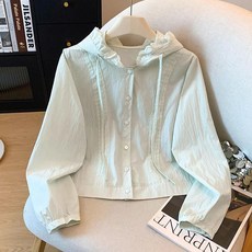 ORZQU 봄 여성 얇은 자외선 차단 상의 심플 캐주얼 레이스 수술 후드