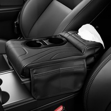 차량용 팔걸이 콘솔쿠션 자동차 티슈케이스 컵홀더 사이드포켓, 1개, 블랙