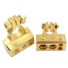 자동차 배터리 터미널 커넥터 1 쌍/키트 2/4/8/10 AWG 오디오 포지티브 포스트 클램프 (투명 커버 포함) 심, 05 gold