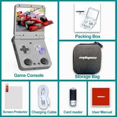 YOO 플립 레트로 휴대용 게임 콘솔 IPS 스크린 리눅스 시스템 클래식 비디오 여행 가방, 64G, Flip Grey