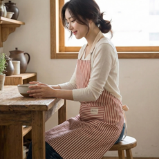 슈나온 북유럽풍 스트라이프 앞치마, 1개, 레드