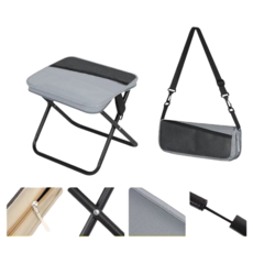 口袋椅迷你折疊椅：輕巧便攜，露營、釣魚、旅行適用，隨身摺疊椅，戶外小椅子, 【大號】灰色-斜背隨行露營椅, 1個