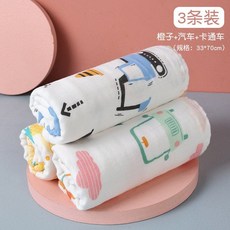 베이비 침 면타월 작은 사각 수건 신생아 거즈 턱받이 유아수건, 6겹 33x70cm 오렌지+자동차 3점