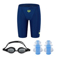 아레나 생존수영 세트 다이브 NVY 남아 4부 수영복+주니어 수경+귀마개