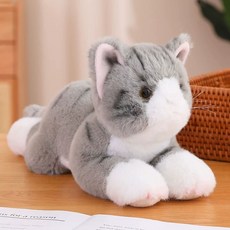 리얼한 실제크기 비숑 말티즈 포메 강아지 인형 히로메이40cm, 1개, E. 회색 흰색 엎드린 고양이