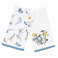 Lenox WildFLOWERS 플라워 자수 주방 타월 2개 세트 블루 너비 45.7cm(18인치) x 길이 71.1cm(28인치) 181869, Lenox WildFLOW 로우ER 플라워s 자수 주방