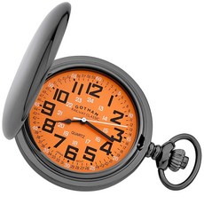 Gotham GWC15044BR 남성용 건메탈 레일로드 광택 마감 커버 쿼츠 회중 시계 레트로