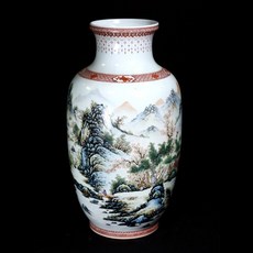 《博古珍藏》粉彩湖山秋色圖花瓶．珠山八友汪野亭．高41公分．老件瓷器．底價回饋