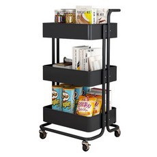 Tiger Pavilion 이동식 탄소강 수납 트롤리, 블랙, 3단