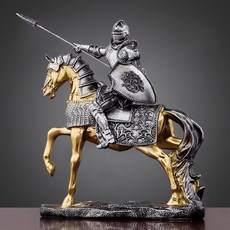 ST 말조각상 빈티지 인테리어 장식품 소품샵 거실 장식, 검을 들고 있는 기사 (25x9x28CM)