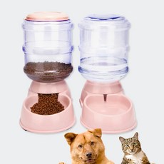 대형견 대용량 3.5L 3.8리터 강아지 고양이 애견 물통 사료통 급수기 급식기 밥 물 그릇 식기 자율 자유 급식, 01) 3.5리터푸쉬형-사료통-핑크, 1개