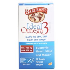 BARLEAN'S Ideal Omega 3 1000mg EPA-DHA橘子味膠囊, 1盒, 30顆
