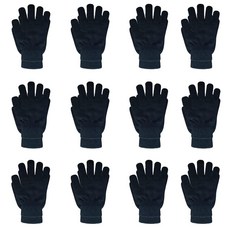 DALEDWN 블랙 겨울 매직 장갑 12쌍: 유니 성인 신축성 있는 따뜻한 니트 풀 핑거 청소년 남성 여성용 블랙. 미디엄 297747