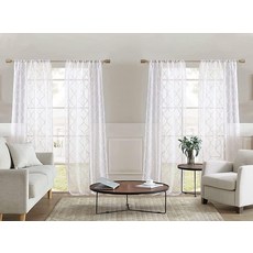 Laura Ashley Berwyn 막대 포켓이 있는 격자 시어 커튼 각 패널 치수 너비 96.5cm x 길이 243.8cm(38 96인치) 화이트 4개 330559