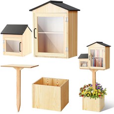 Wonderjune 아웃도어(야외) Library Box Kit with Planter Base Wooden Book Exchange Small Side 35.4 in St, Wonderjune 아웃도어(야외) Library Bo