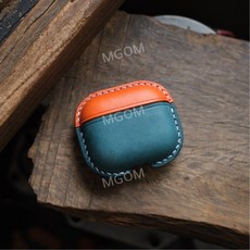 에어팟4 가죽 케이스 이어폰 보호 커버 레트로 Airpods 4세대 호환 휴대용 각인, 오렌지+틸블루, 1개