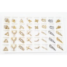 美甲合金鑽飾套組 珍珠寶石水晶大鑽混合 立體異形鑽 穿戴甲造型設計 堆鑽飾品盒裝, 1個, 鋯石盤03【格子12*12mm】40顆, 鋯石盤03【格子12*12mm】40顆