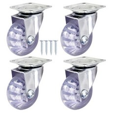 무소음 우레탄 4개입 세트 바퀴 구르마 캐스터 회전형, 투명, 4개