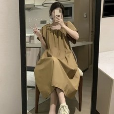 임산부 반팔 원피스 여름 임부복 원피스 빅사이즈 스퀘어넥 롱원피스 데일리 임부 반팔 롱원피스 CJJ