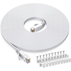 CAT6 기가비트 랜케이블 평평한 슬림 랜선 구름 방지 인터넷 랜선 Oricean 10Gbps 고속 통신 노이즈 차단, 20m, 1개, 하얀색 20m, 1개, 하얀색