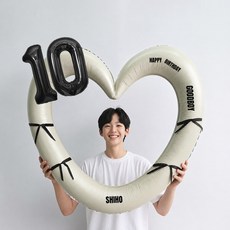 해피제이니 블랙 숫자 하트프레임 풍선 생일파티용품세트(프리레터링 시트지 포함) 포토존, 1세트, 10 크림하트