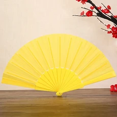 완벽한 단색 접이식 팬 - 우아한 디자인 휴대용 및 세련된 파티 결혼식 생일 가정 장식 선물 제공, 01 9인치, 02 노란색