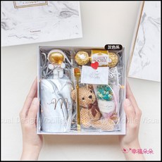 實用大理石紋伴手禮盒C款附贈精美提袋 適用婚禮、聖誕節、情人節及生日禮物交換, 灰色系, 1個