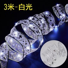 聖誕燈串 聖誕節 小夜燈 聖誕裝飾燈 聖誕樹 聖誕裝飾 氣氛燈 燈串 露營燈 聖誕 聖誕禮物 燈飾 聖誕燈, 1個, 絲帶燈(3米｜冷白光)長亮&閃爍