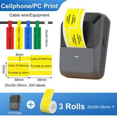 미니 라벨 프린터 무선 스티커무선 스티커 DETONGER P2 열전사 플러스 3 롤 케이블 휴대용 BT 사무실 비즈니스, 11) P2 3Roll 2Row Y