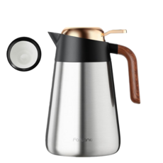 FanJane 真空保溫茶壺，大容量木紋手柄保溫瓶，家用保溫壺，長效保溫保冷，一鍵出水, 鋼色, 1個, 1600ml