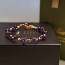 水晶森林手作館 天然石紫水晶手鏈 手作飾品 18k線材 純銀扣環
