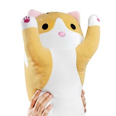 모찌모찌 고양이 바디필로우 롱 쿠션 애착인형, 브라운