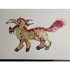 皮影 麒麟 牛皮 手工雕刻 手工上色 收藏 高40cm 長72cm, 如圖所示, 1個