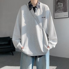 撞色拼接假兩件衛衣 春季新款寬鬆上衣