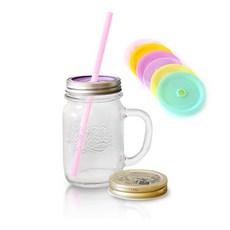 보르미올리 드링킹자 450ML + 실리콘빨대 + 빨대뚜껑 리드 + 캡 세트 카페 유리컵 텀블러, 1개