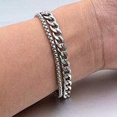 MONDAY ZOO 雙層銀色鈦鋼古巴手鍊【附品牌盒】，經典古巴鏈結設計，不易過敏且耐用，展現個性風格。