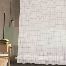 화이트 샤워커튼 방수 대 고리 체크, 본상품