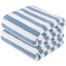 SUNLAND 부드러운 줄무늬 목욕수건 큰 타월 0cm, 2개, 파란색