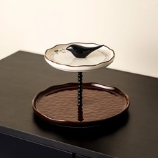 花鳥陶瓷多層點心架 蛋糕盤 甜品架 下午茶盤, 中古花邊小鳥串盤 - 兩層 小盤 中盤, 1個