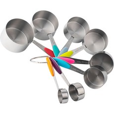 矽膠量杯量勺套裝 咖啡烘焙工具 8件組 不鏽鋼附刻度, 1個, 8件套彩色矽膠量杯套裝,黑色