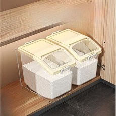 쌀 보관통 주방 위생용기 등급 보관함 습기 방지 곡물 통 북유럽 스타일 플라스틱 보관 용기, 29)크림 화이트 - 30근 쌀통 2개 세트- 계량