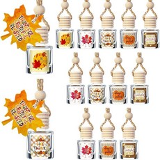 Boao 추수감사절 걸이식 자동차 공기 청정기 디퓨저 병 15개 빈 벌크 가을 향수 유리병 펜던트 리필 가능 단풍나무 잎 카드 및 스티커 포함 에센셜 오일 장식용 1893, 15