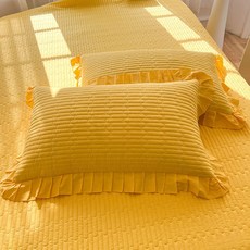 全棉枕套 加厚夾棉 枕頭套一對裝 48X74尺寸 家用枕芯內膽套 純棉材質 柔軟透氣+薑黃-【荷葉邊】+48x74cm【一隻裝】, 薑黃-【荷葉邊】