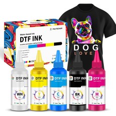 폴리텍 DTF 잉크 6x100ML 필름 직접 열전달 인쇄 PET 필름용 전사 엡손 프린터용 고투명 리필 ET-8550 XP-15000 L1800 L805 R1390 I3200, CMYKW 6x100ML