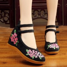 한복 흑색 자수 캔버스화 키높이 단화 밸리 댄스화