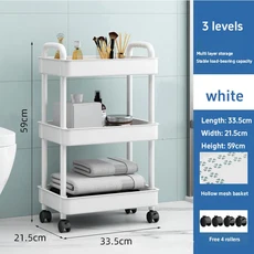 다층 카트 바퀴가있는 욕실 가정용 바닥까지 침실 주방 소형 스토리지 바닥에서, 02 White-3 layers