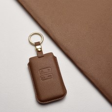 르노삼성 호환 천연 소가죽 키케이스 아르카나 QM6 SM6 XM3 차량용 키홀더+키링, 르노/Aa 타입, 카푸치노