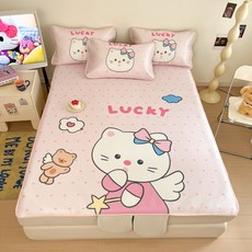 碳光冰絲涼蓆夏季柔軟親膚透氣可水洗摺疊防滑空調軟席三件套, 幸運小貓